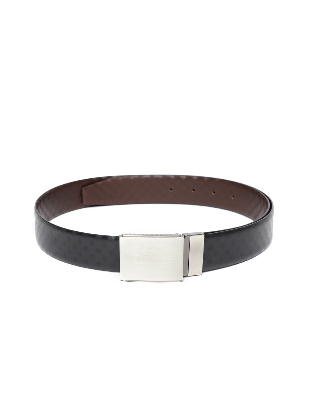 

Lino Perros Men Black & Brown Checked Reversible Leather Belt