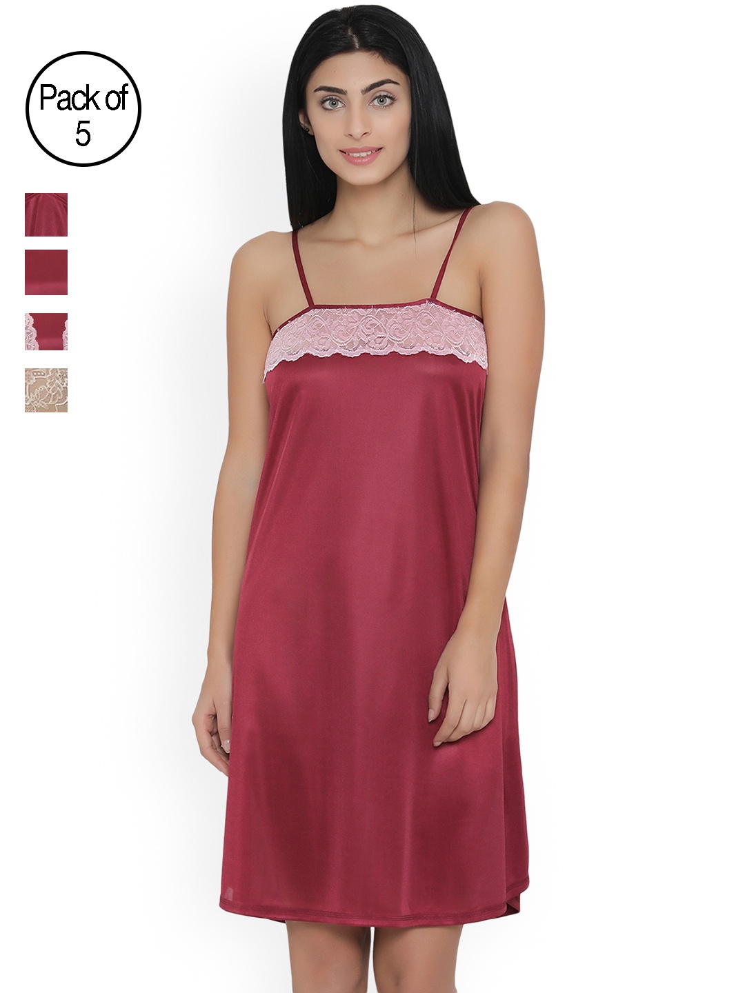 

Clovia Burgundy Solid Set of 7 Nightdress NS0564P31O
