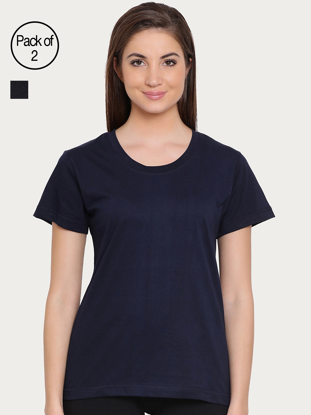 

Clovia Women Pack of 2 Solid Sleep T-Shirts, Black