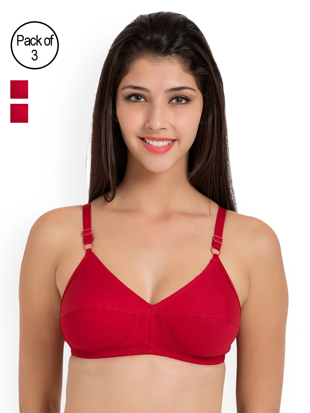 

Souminie Pack of 3 Red Full-Coverage Comfort Fit Bras SLY931-3PC-RD