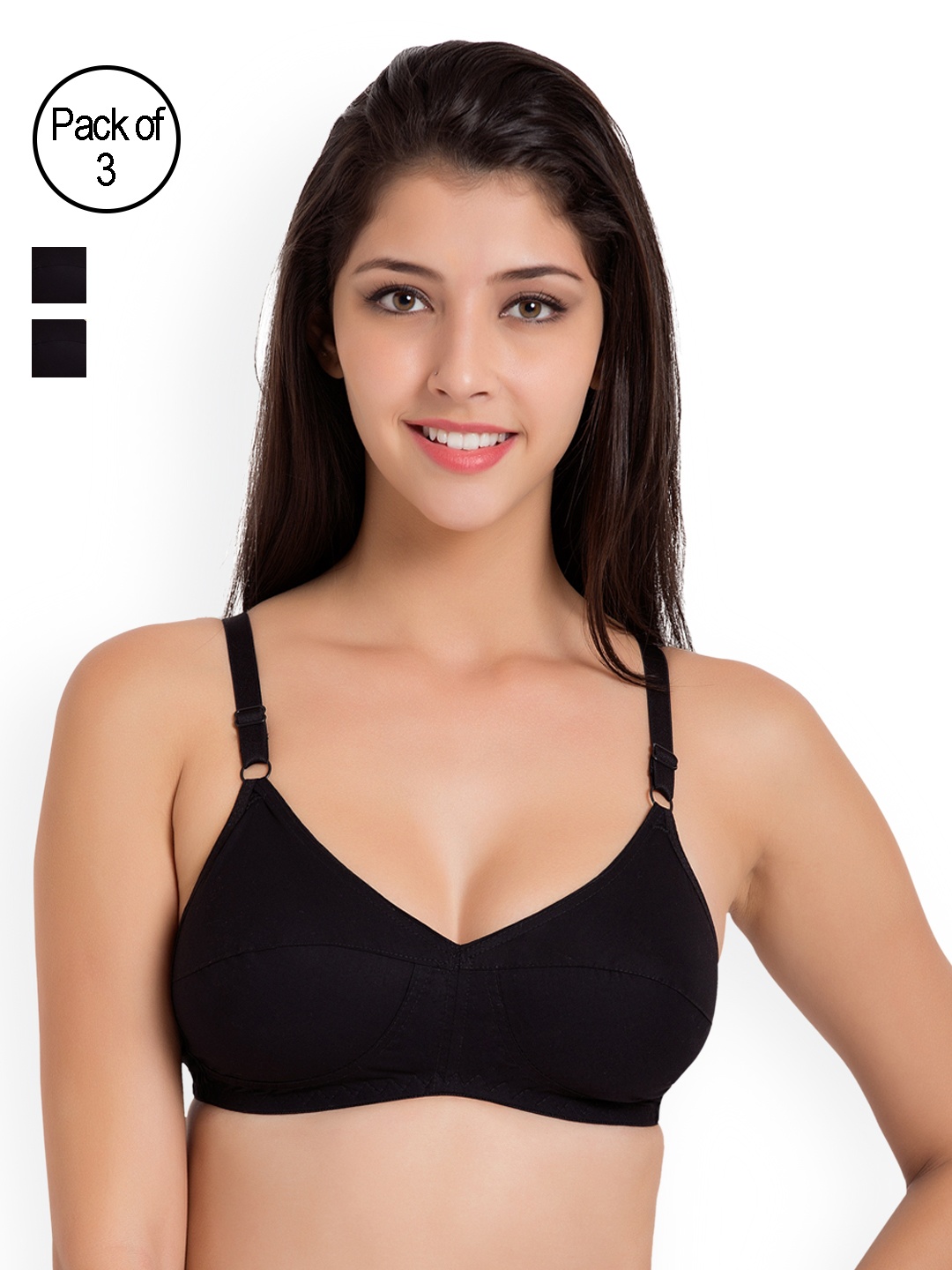 

Souminie Pack of 3 Full-Coverage Comfort Fit Bras SLY931-3PC-BL, Black