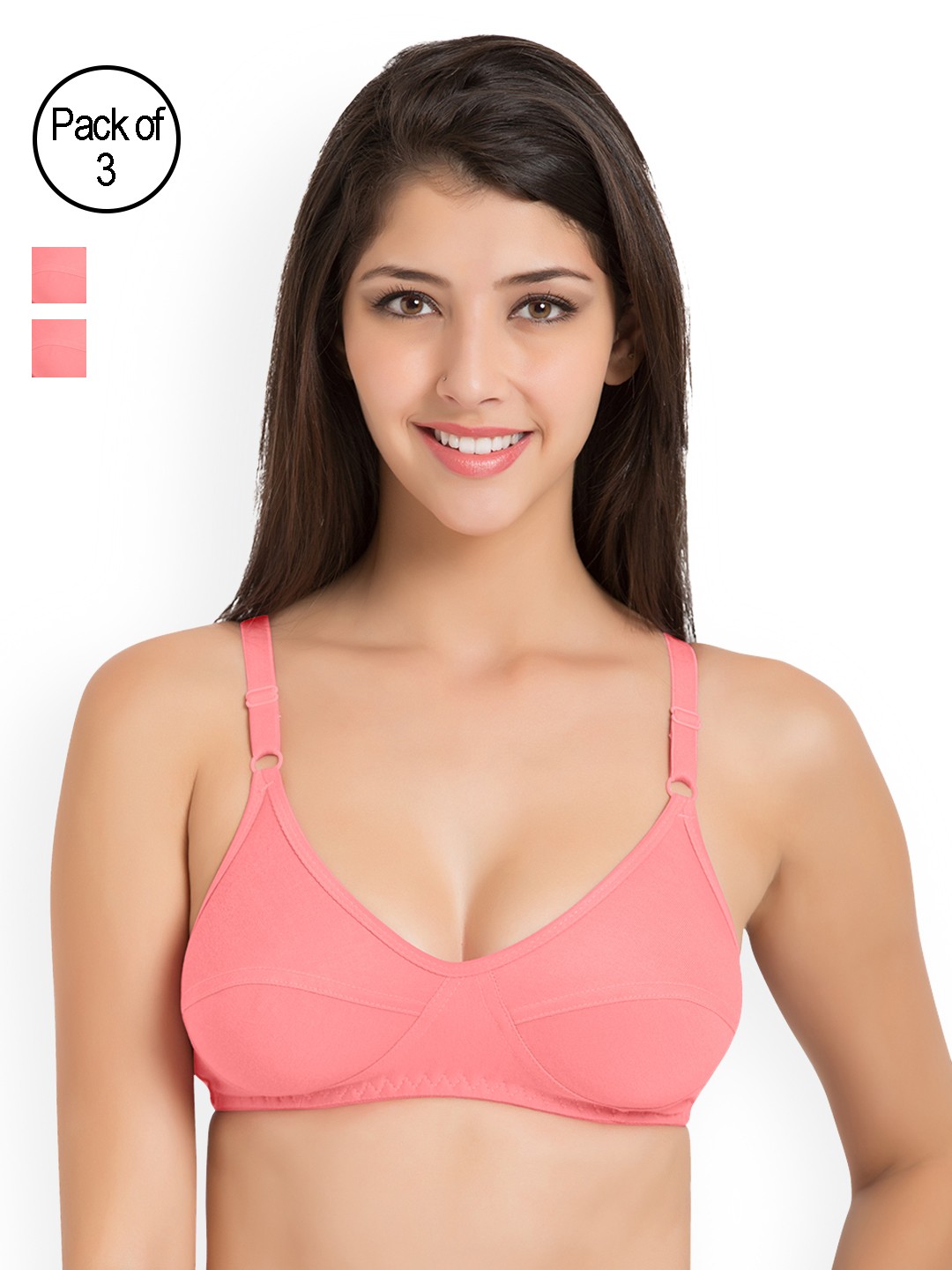 

Souminie Pack of 3 Non Padded Soft-Fit Cotton Bras SLY935-3PC, Coral