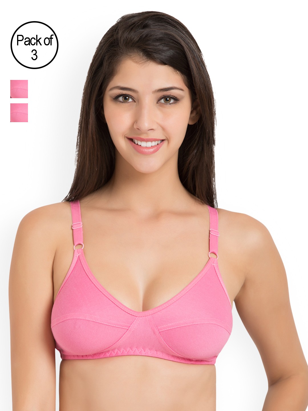

Souminie Pack of 3 Non Padded Soft-Fit Cotton Bras SLY935-3PC, Pink