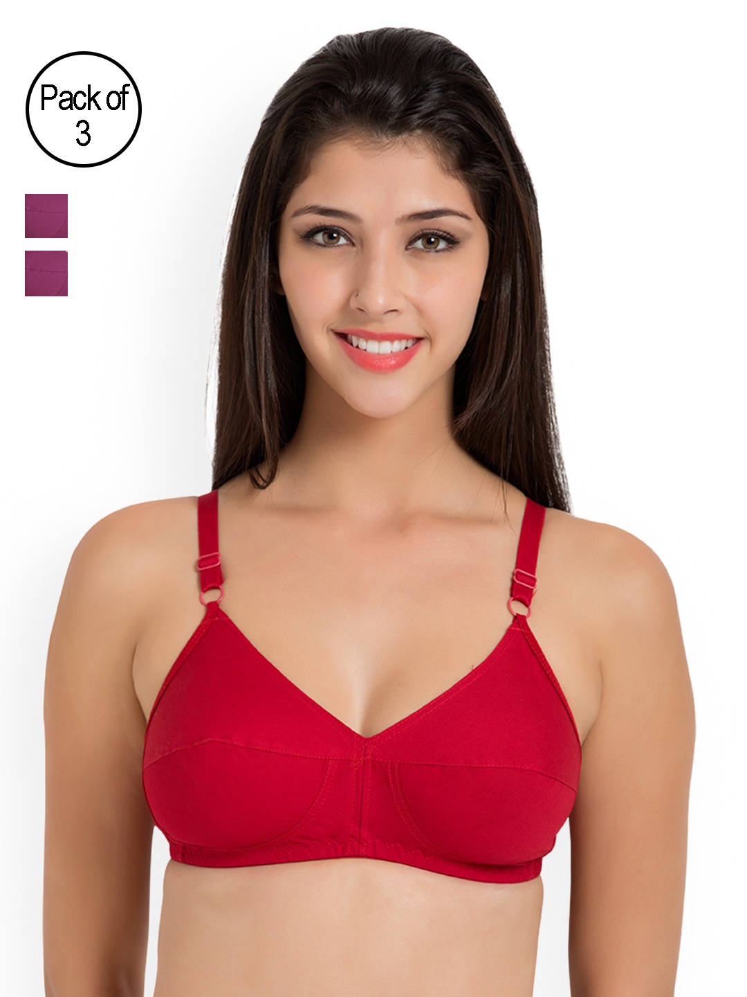 

Souminie Pack of 3 Full-Coverage Comfort Fit Bras SLY931-3PC-RD-MG-BL, Red