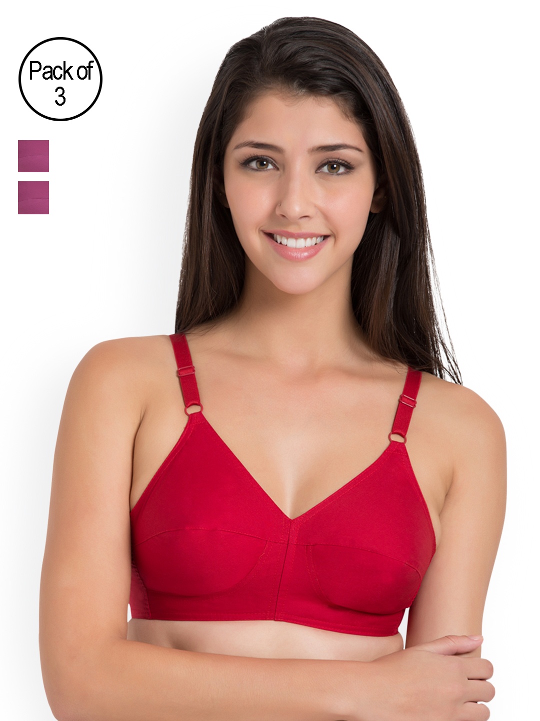 

Souminie Red & Magenta Solid Non-Wired Non Padded Everyday Bra SLY933-3PC-RD-MG-BL