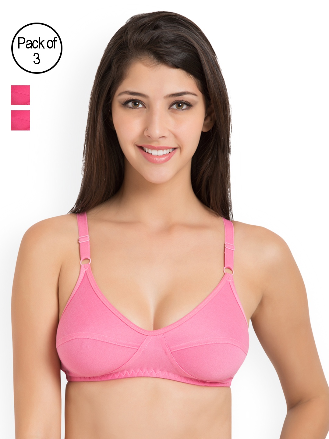 

Souminie Pack Of 3 Non Padded Soft-Fit Cotton Bras SLY935, Pink