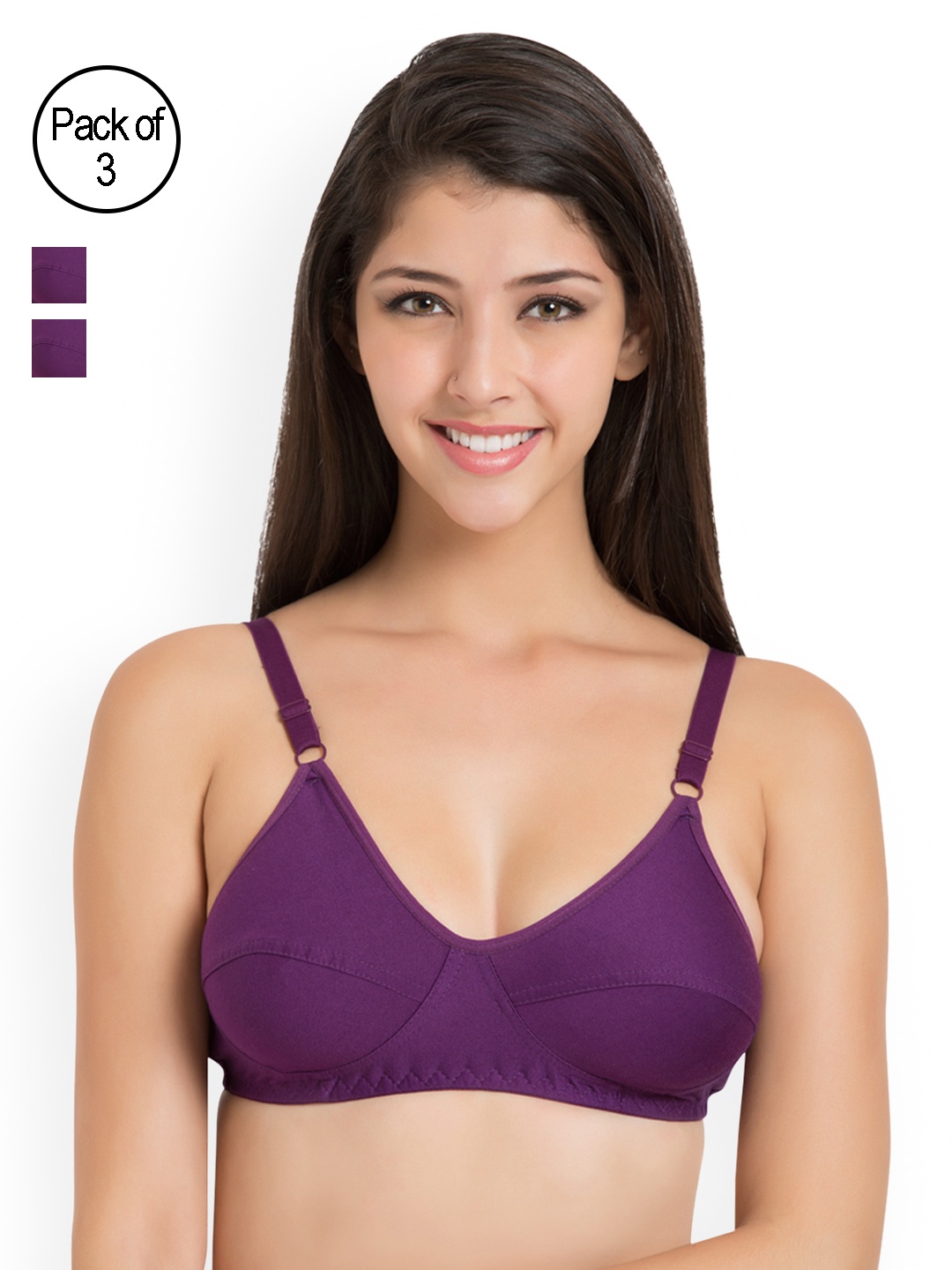 

Souminie Purple Pack Of 3 Solid Non-Wired Non Padded Everyday Bra SLY935-3PC
