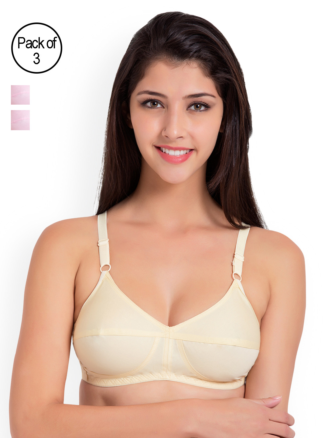 

Souminie Pack Of 3 Non Padded Flexi-Fit Cotton Bras SLY931, Beige
