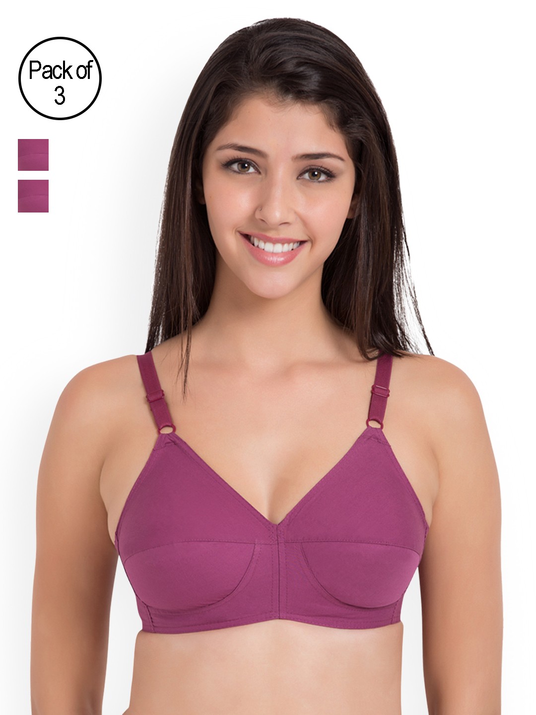 

Souminie Pack of 3 Magenta Solid Non-Wired Non Padded Everyday Bra SLY933-3PC-MG