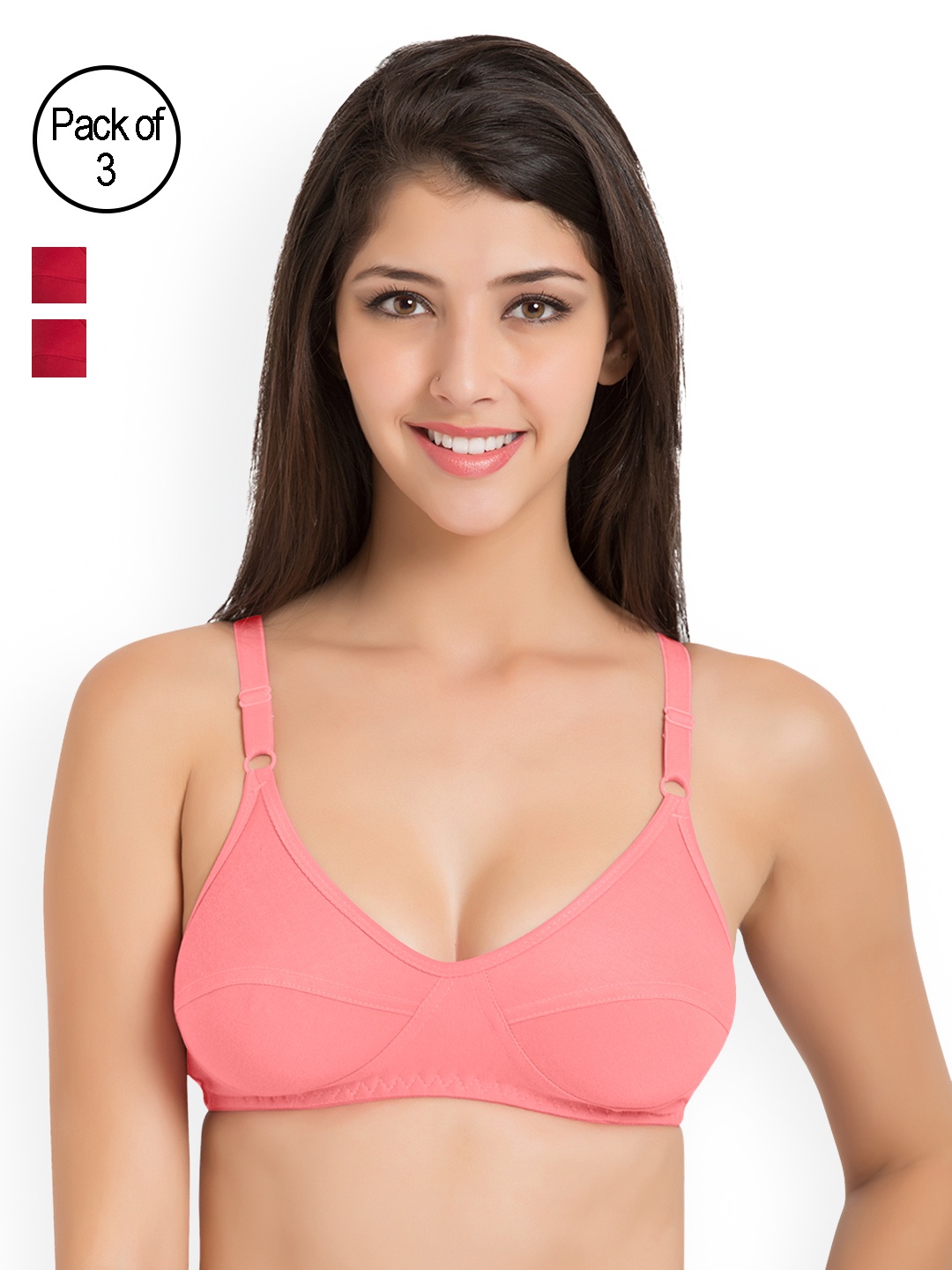 

Souminie Pack Of 3 Non Padded Soft-Fit Cotton Bras SLY935, Red