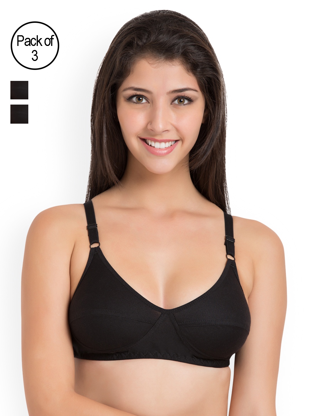 

Souminie Pack Of 3 Non Padded Soft-Fit Cotton Bras SLY935, Black