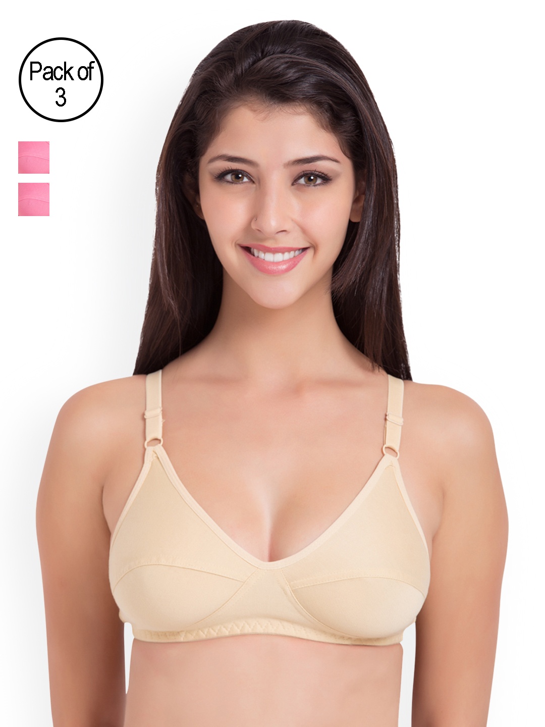 

Souminie Pack of 3 Non Padded Soft-Fit Bras, Beige