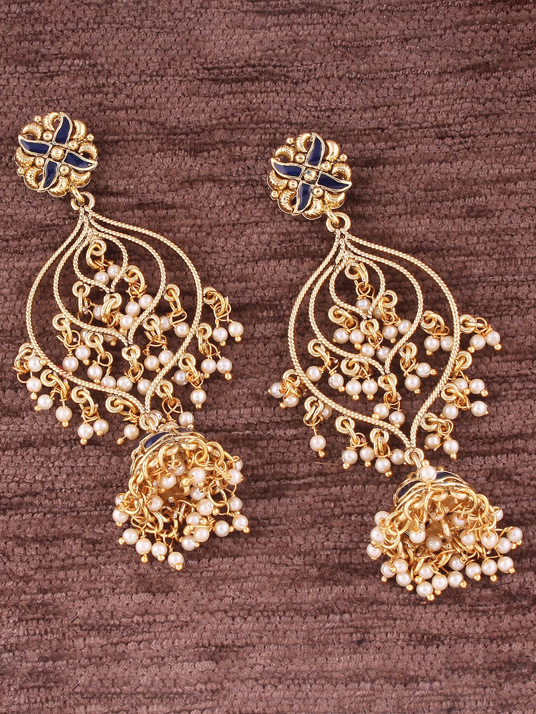 

Peora Gold-Plated & Blue Contemporary Jhumkas