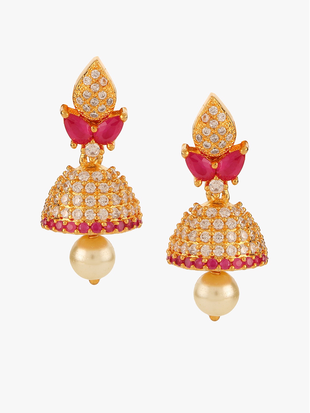 

Peora Gold-Plated& Maroon Contemporary Jhumkas