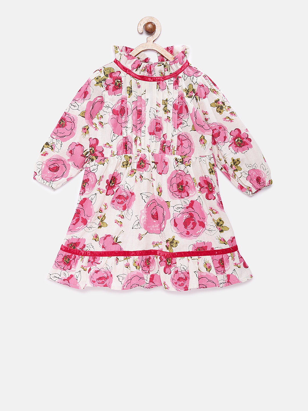 

Fairies Forever Girls Off-White Floral Printed Fit and Flare Dress