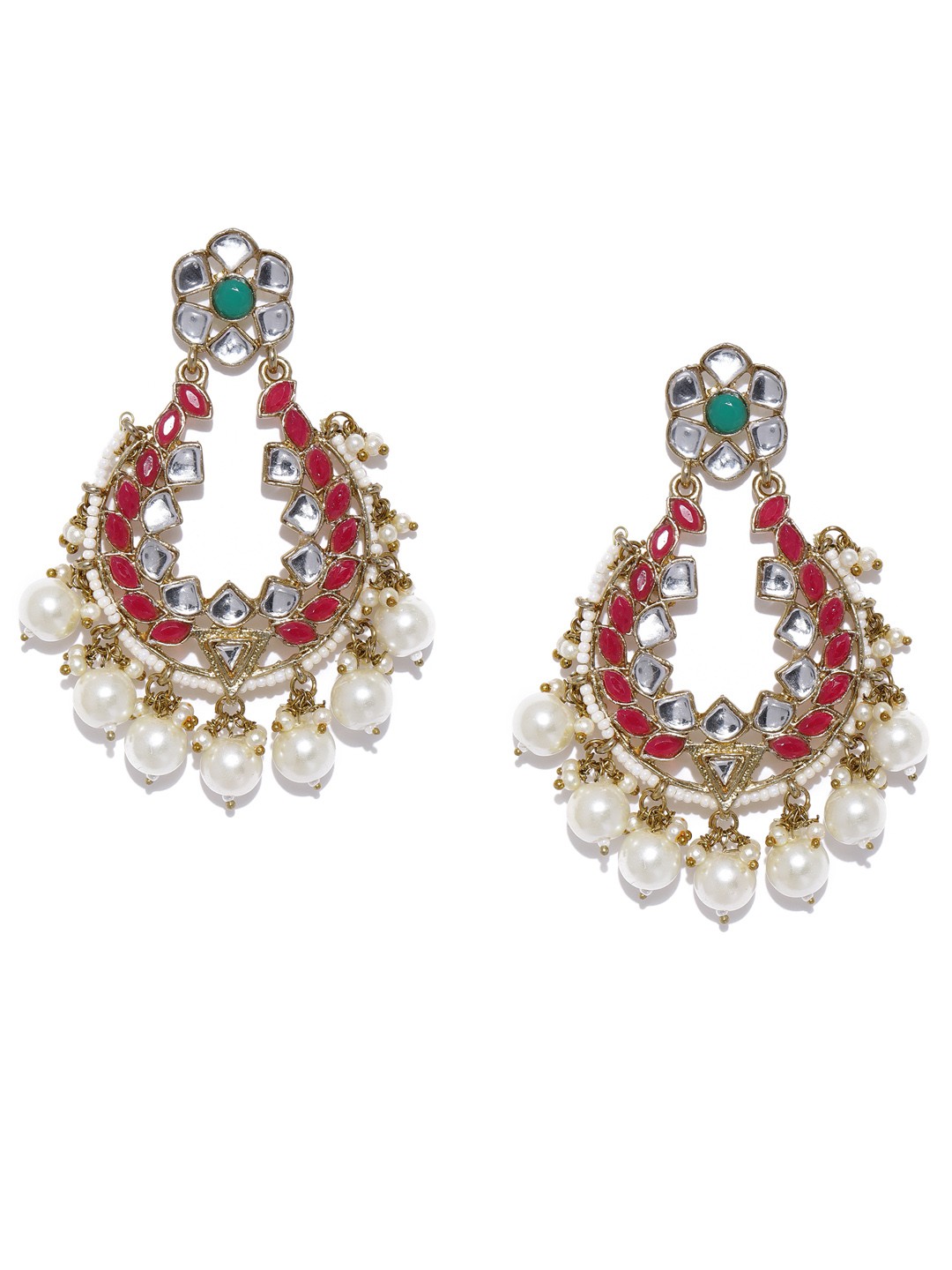 

Zaveri Pearls Gold-Toned & Pink Crescent Shaped Chandbalis