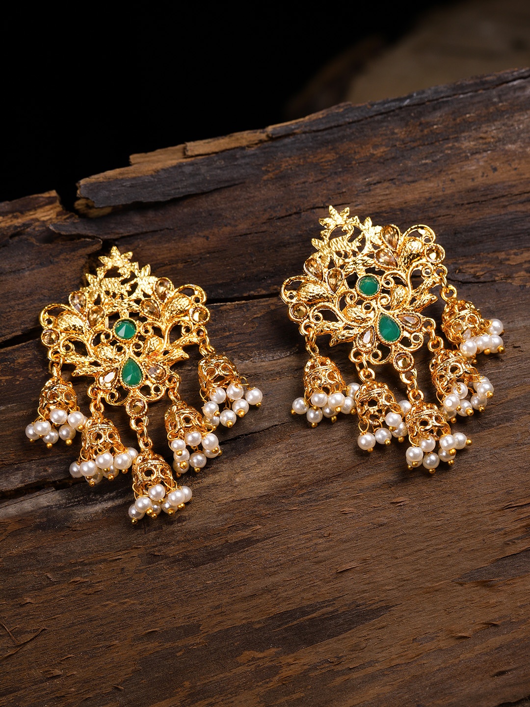 

Zaveri Pearls Gold-Toned & Green Drop Earrings