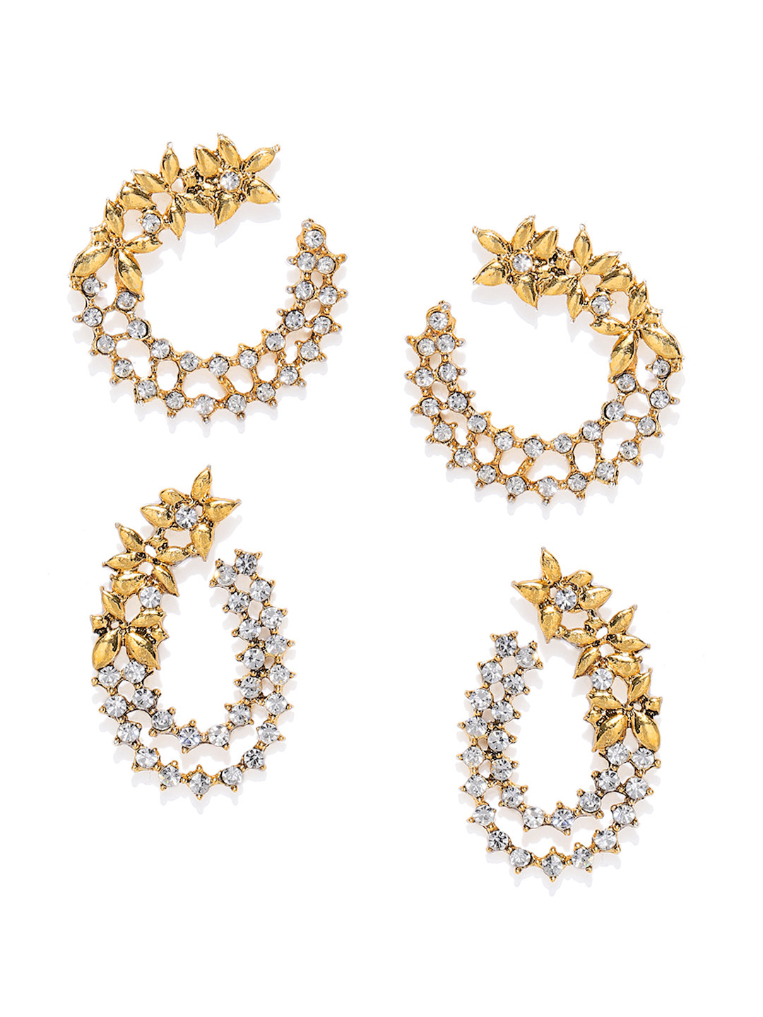 

Zaveri Pearls Gold-Toned Set of 2 Floral Half Hoop Earrings