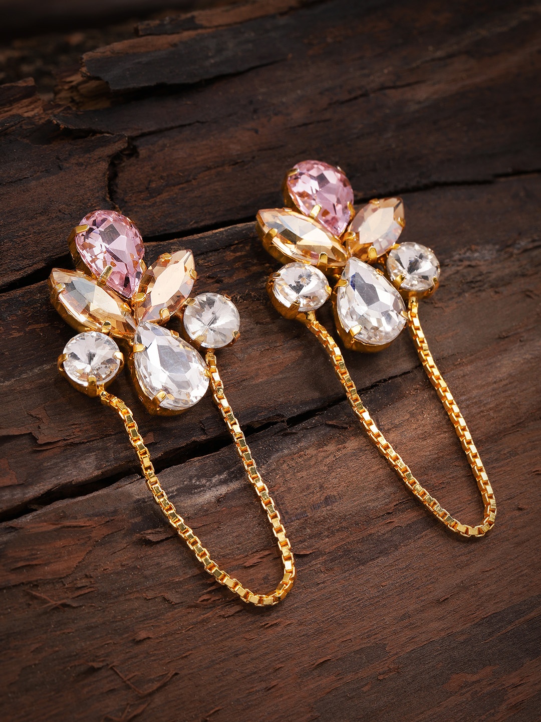 

Zaveri Pearls Gold-Toned & Pink Contemporary Drop Earrings