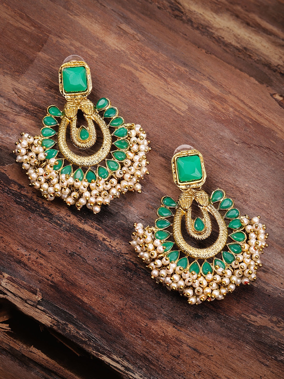 

Zaveri Pearls Gold-Toned & Green Contemporary Drop Earrings