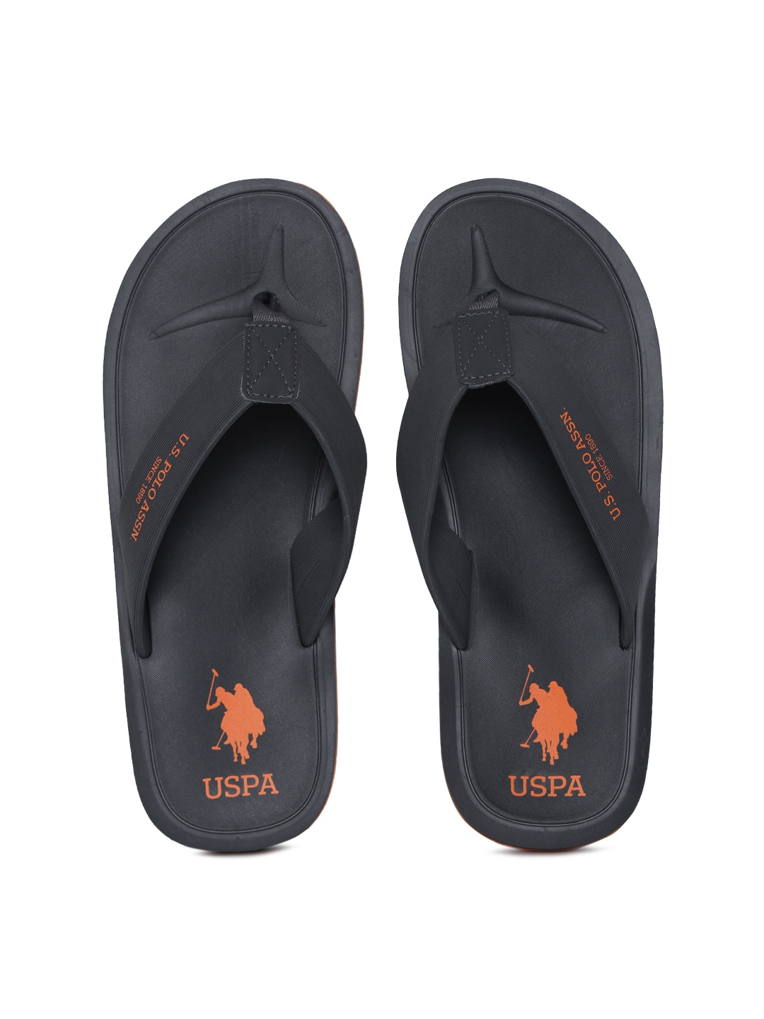 

U.S. Polo Assn. Men Charcoal Black Printed Thong Flip-Flops
