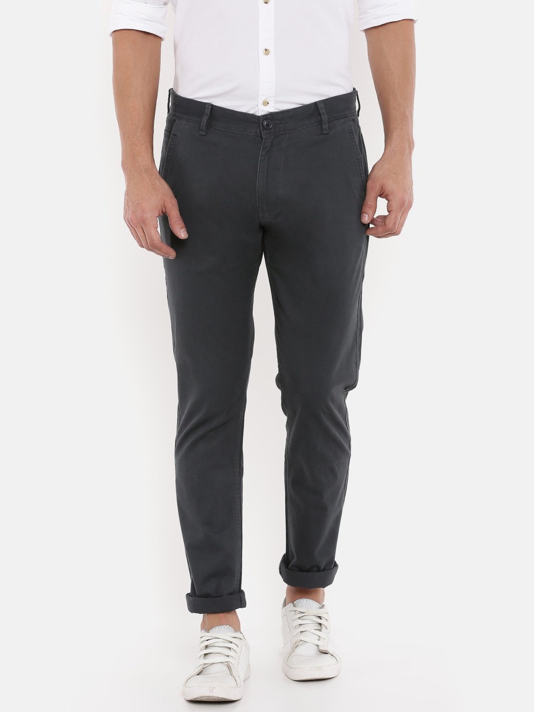 

People Men Black Slim Fit Solid Chinos