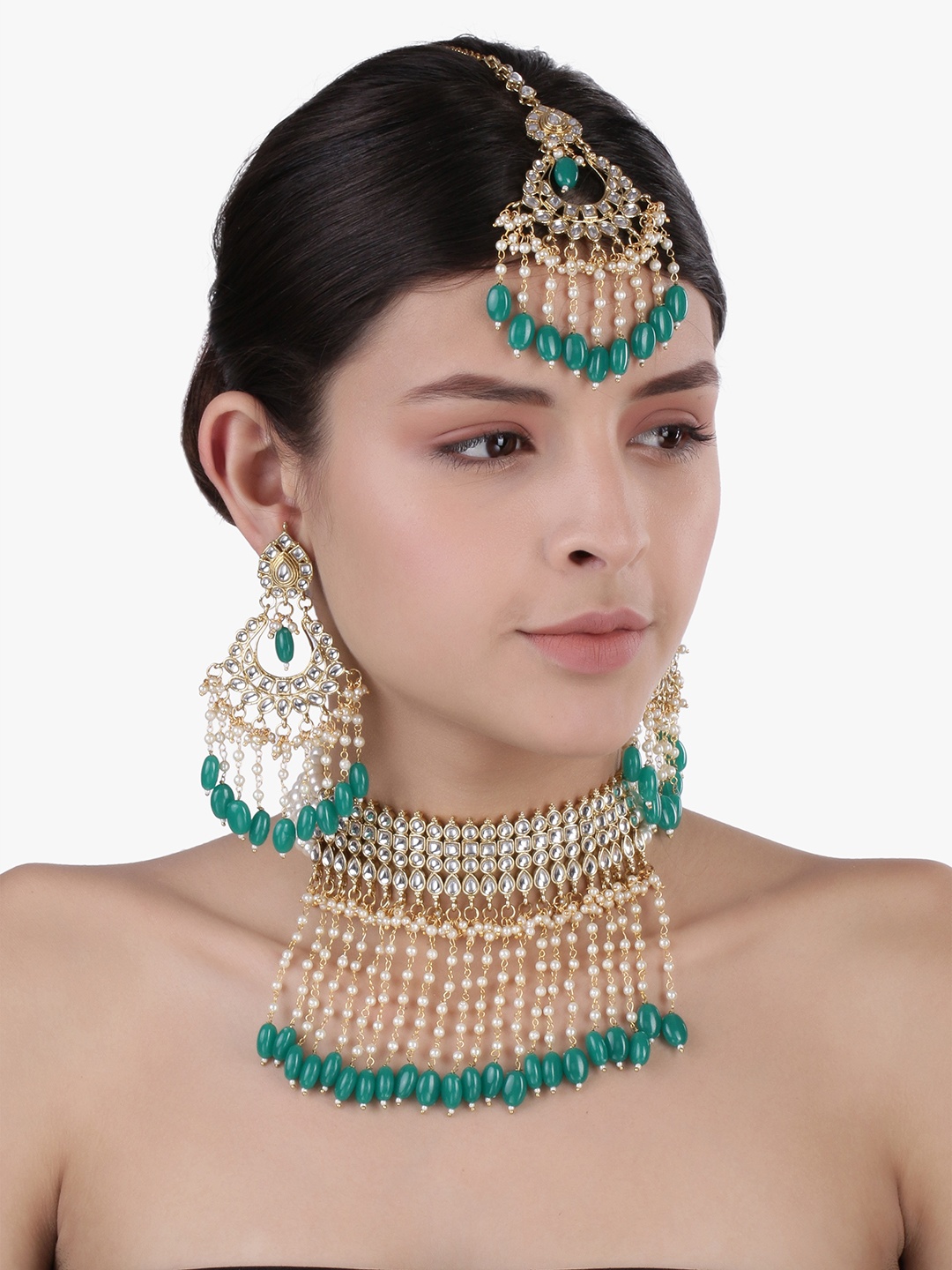 

Peora Gold-Plated & White Pearl-Studded Jewellery Set