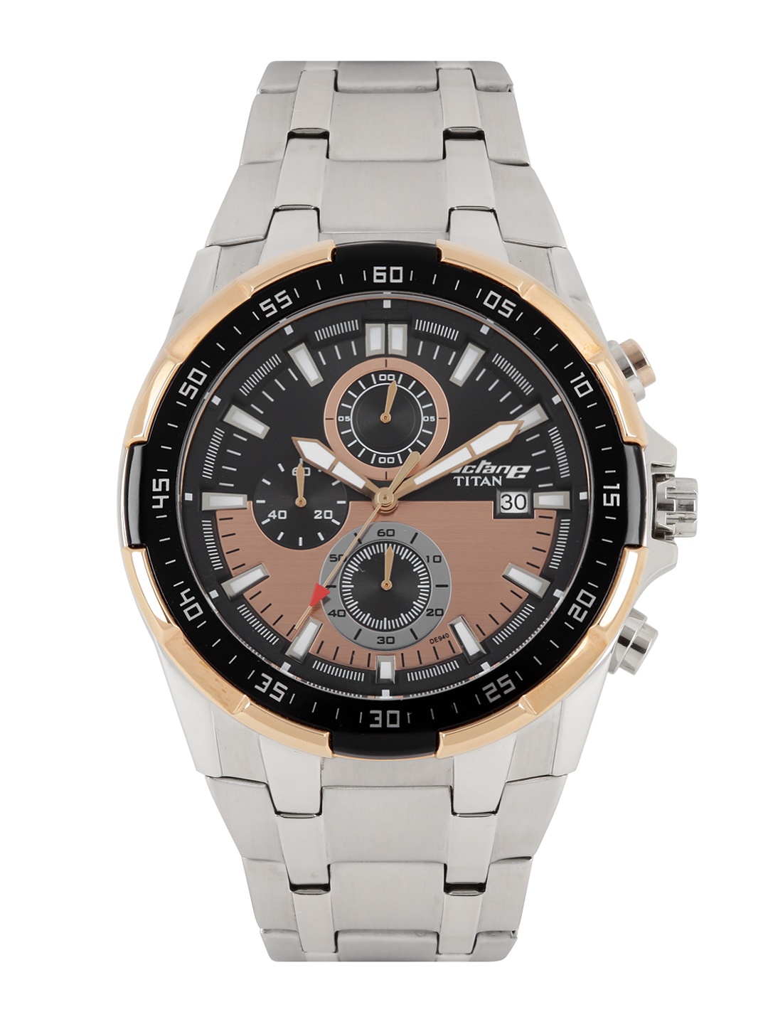 

Titan Octane Men Black & Rose Gold-Toned Dial Chronograph Watch 90044KM04