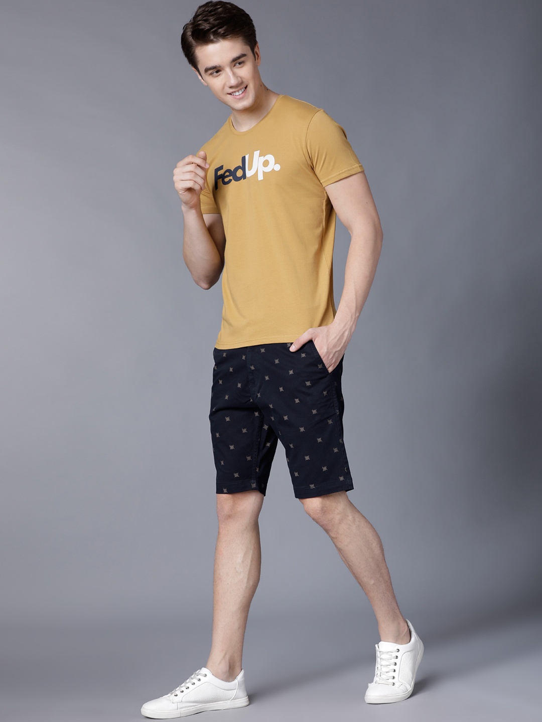 

HIGHLANDER Men Navy Blue Printed Slim Fit Regular Shorts