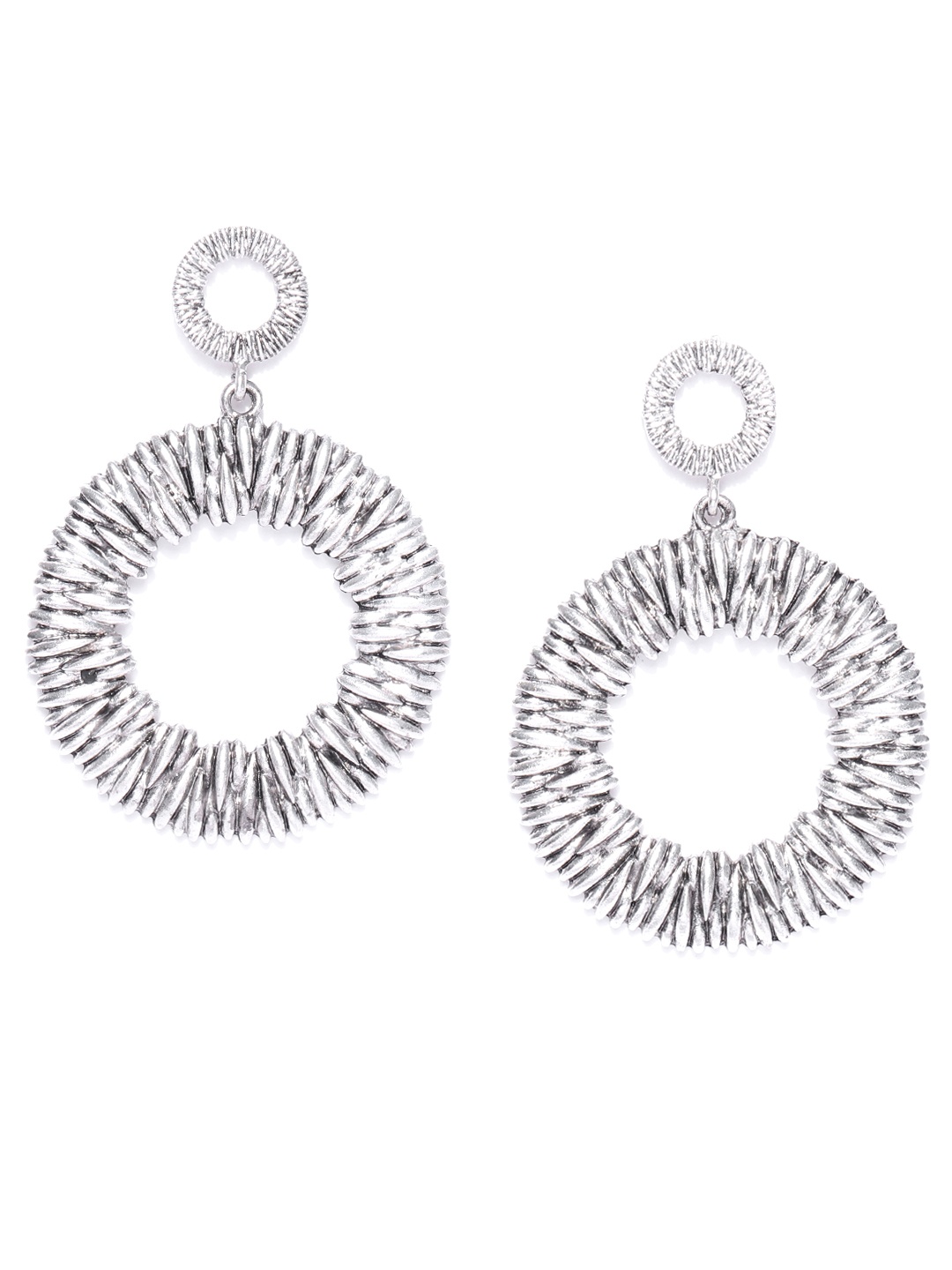 

Jewels Galaxy Silver-Plated Textured Handcrafted Circular Drop Earrings