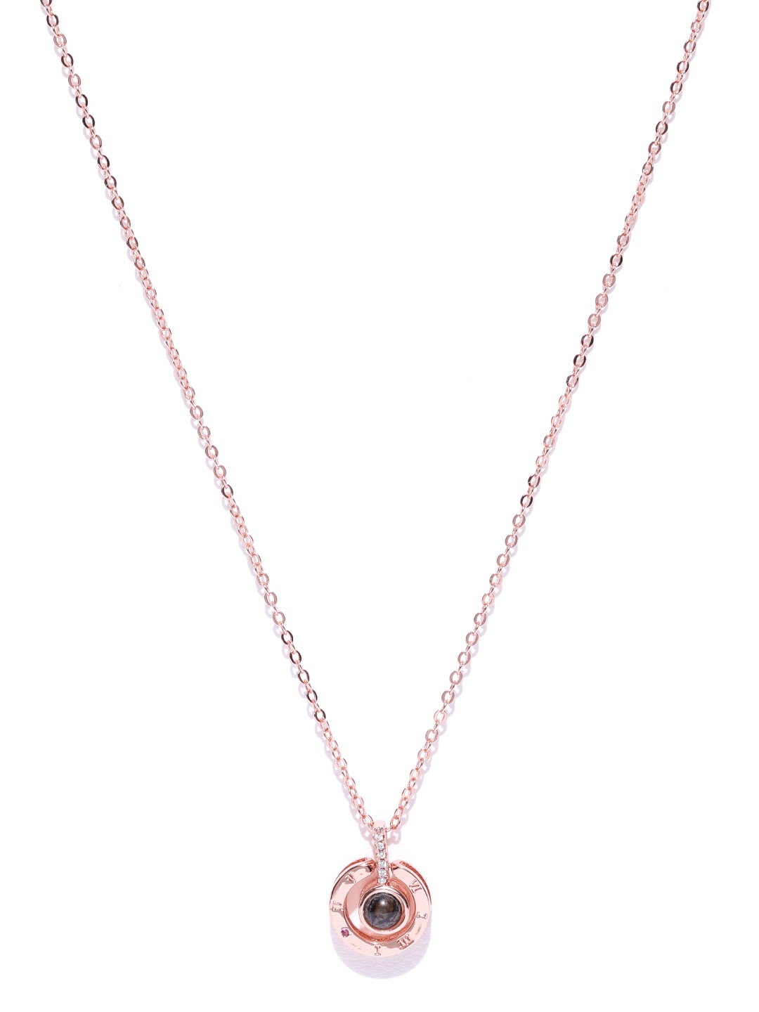 

Jewels Galaxy Black Rose Gold-Plated Stone-Studded Pendant with Chain