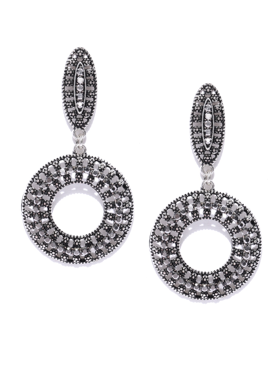 

Jewels Galaxy Oxidised Silver-Plated Handcrafted Circular Drop Earrings