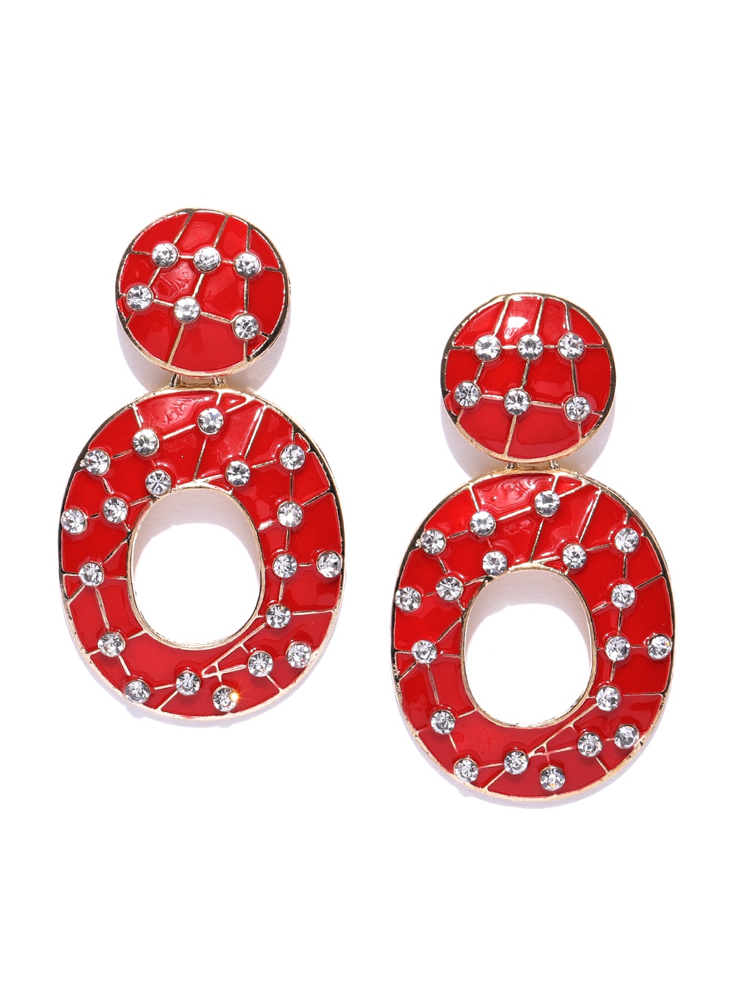

Jewels Galaxy Red Gold-Plated Enamelled Handcrafted Oval Drop Earrings