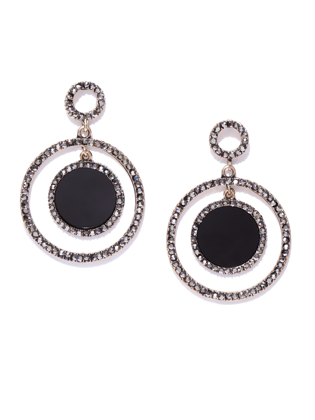 

Jewels Galaxy Black Copper-Plated Handcrafted Circular Drop Earrings