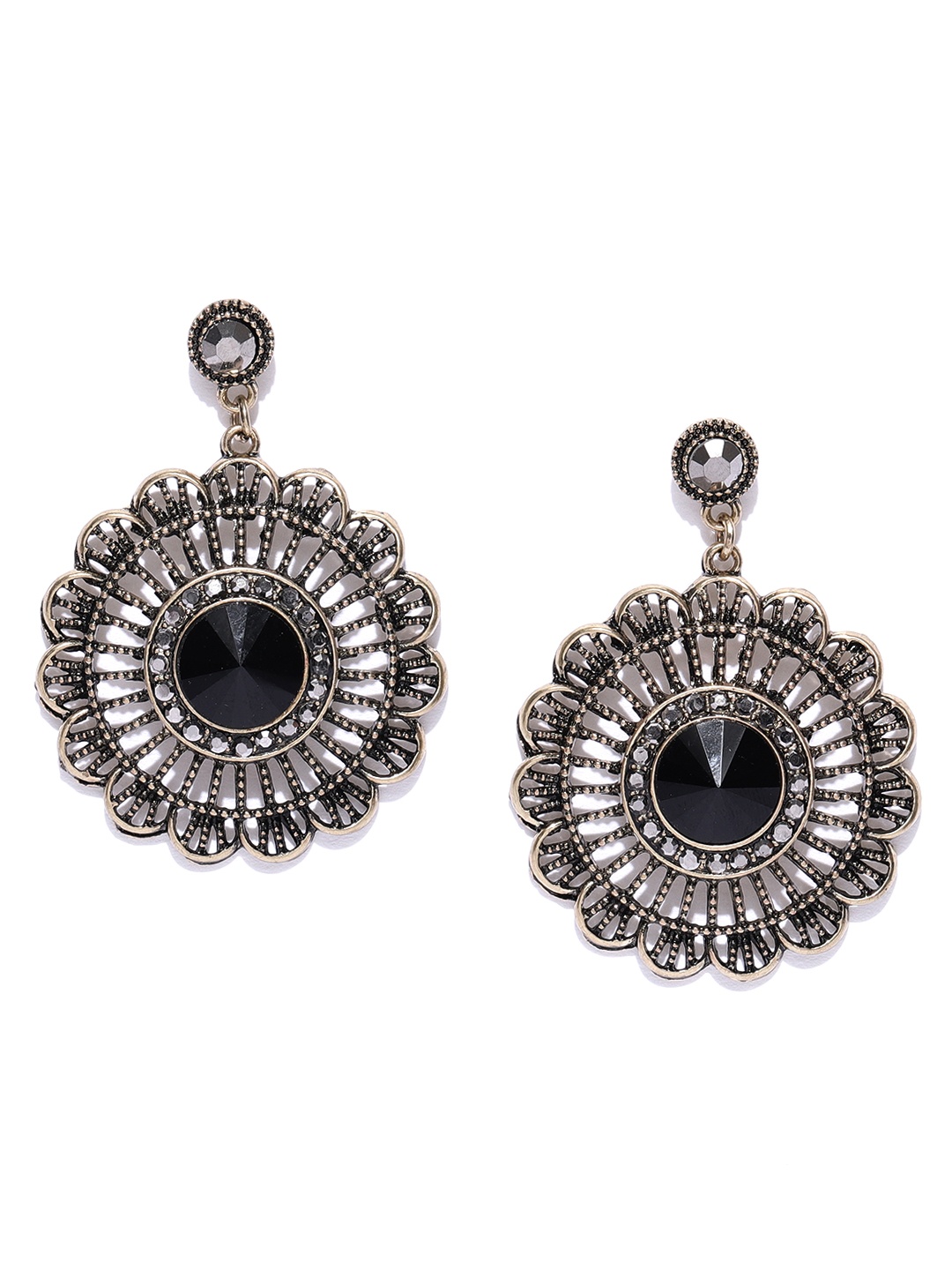 

Jewels Galaxy Black Copper-Plated Handcrafted Circular Drop Earrings