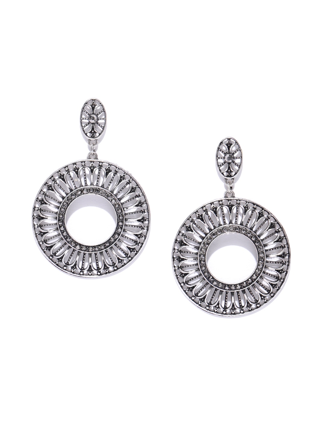 

Jewels Galaxy Oxidised Silver-Plated Handcrafted Circular Drop Earrings