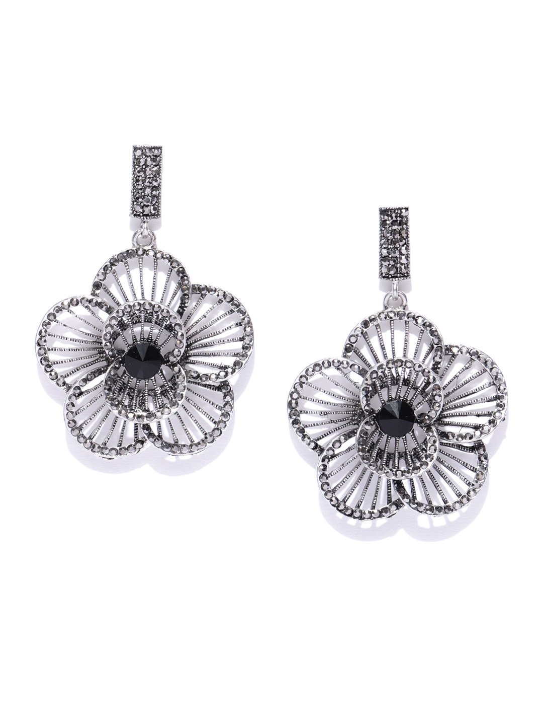 

Jewels Galaxy Oxidised Silver-Plated Handcrafted Floral Drop Earrings