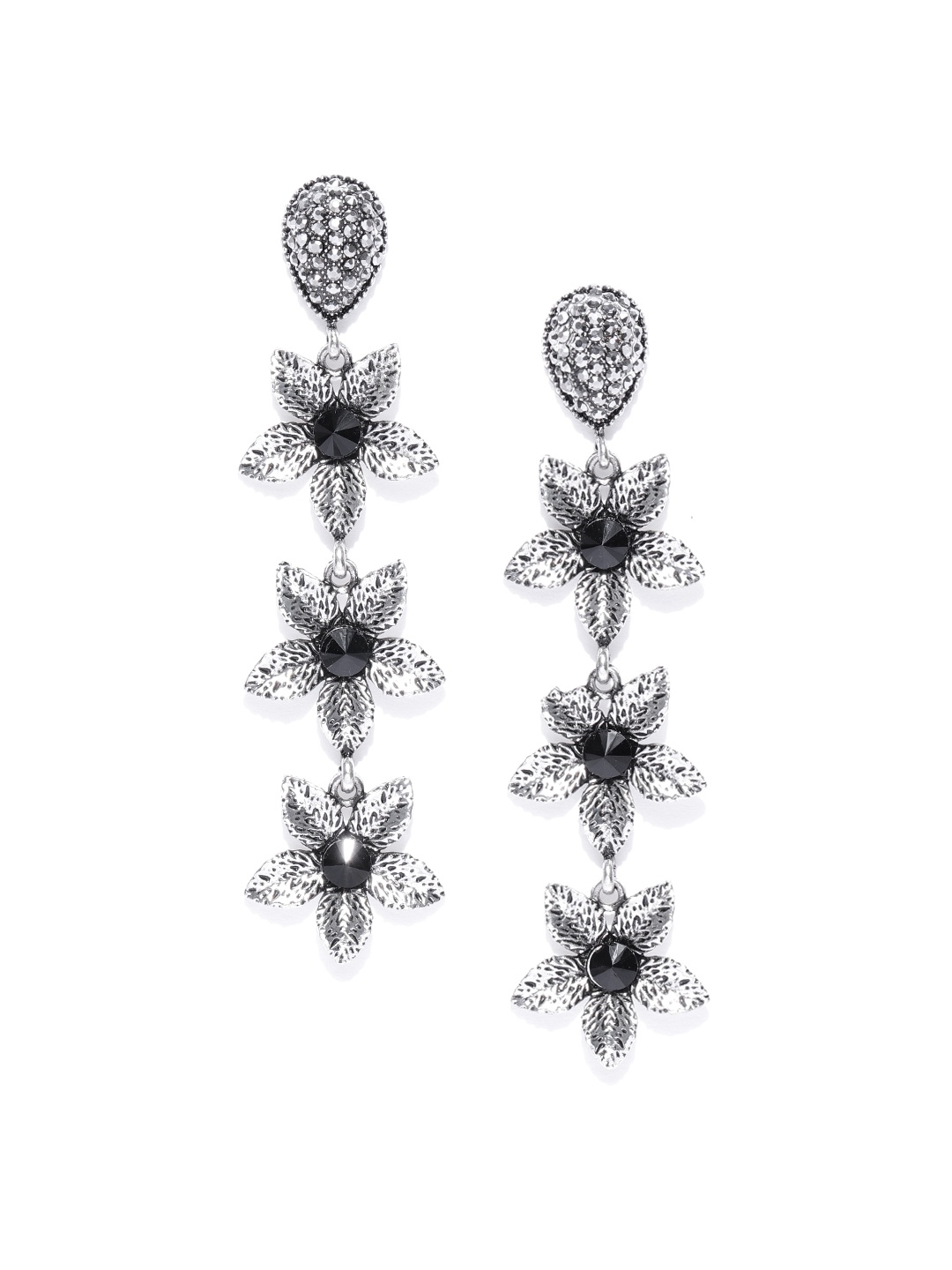 

Jewels Galaxy Oxidised Silver-Plated Handcrafted Floral Drop Earrings