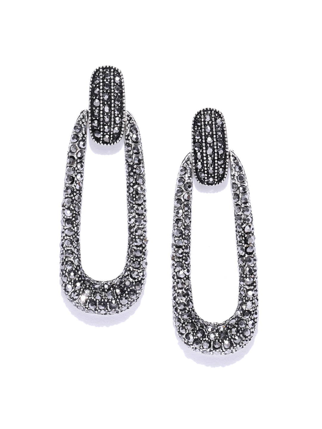 

Jewels Galaxy Oxidised Silver-Plated Handcrafted Oval Drop Earrings