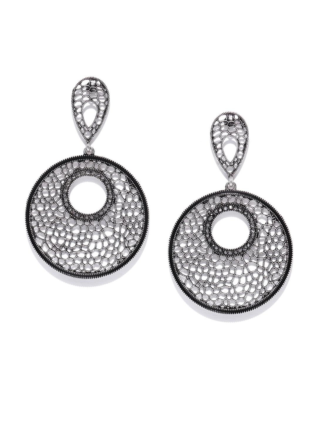 

Jewels Galaxy Oxidised Silver-Plated Handcrafted Circular Drop Earrings