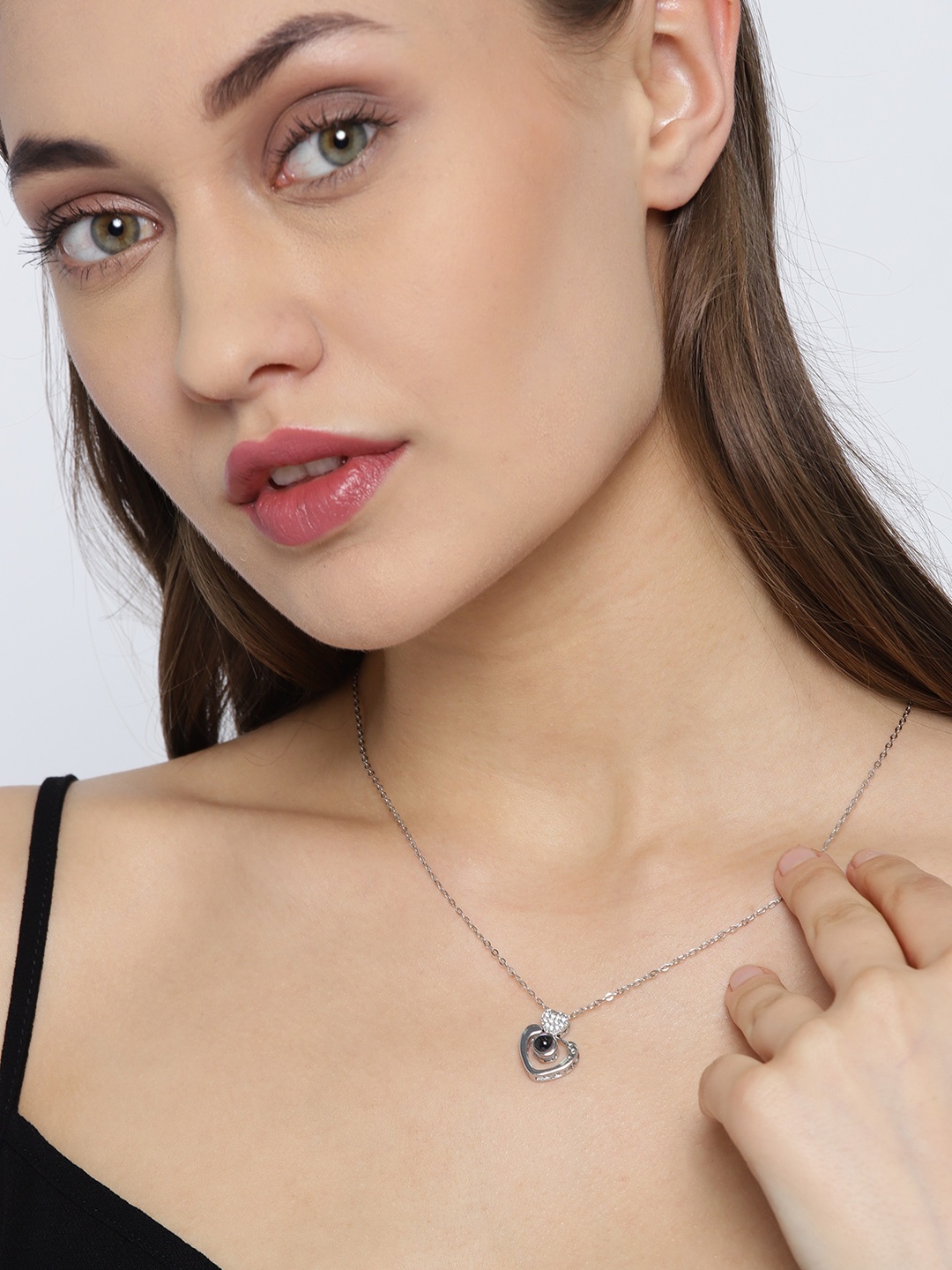 

Jewels Galaxy Black Silver-Plated Stone-Studded Pendant with Chain
