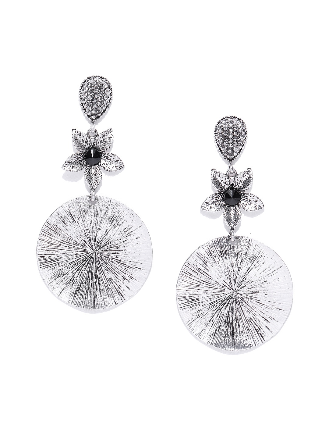 

Jewels Galaxy Oxidised Silver-Plated Handcrafted Circular Drop Earrings