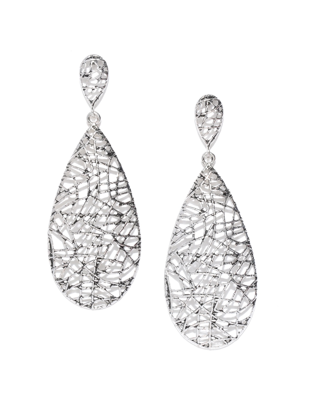 

Jewels Galaxy Oxidised Silver-Plated Handcrafted Teardrop Shaped Drop Earrings