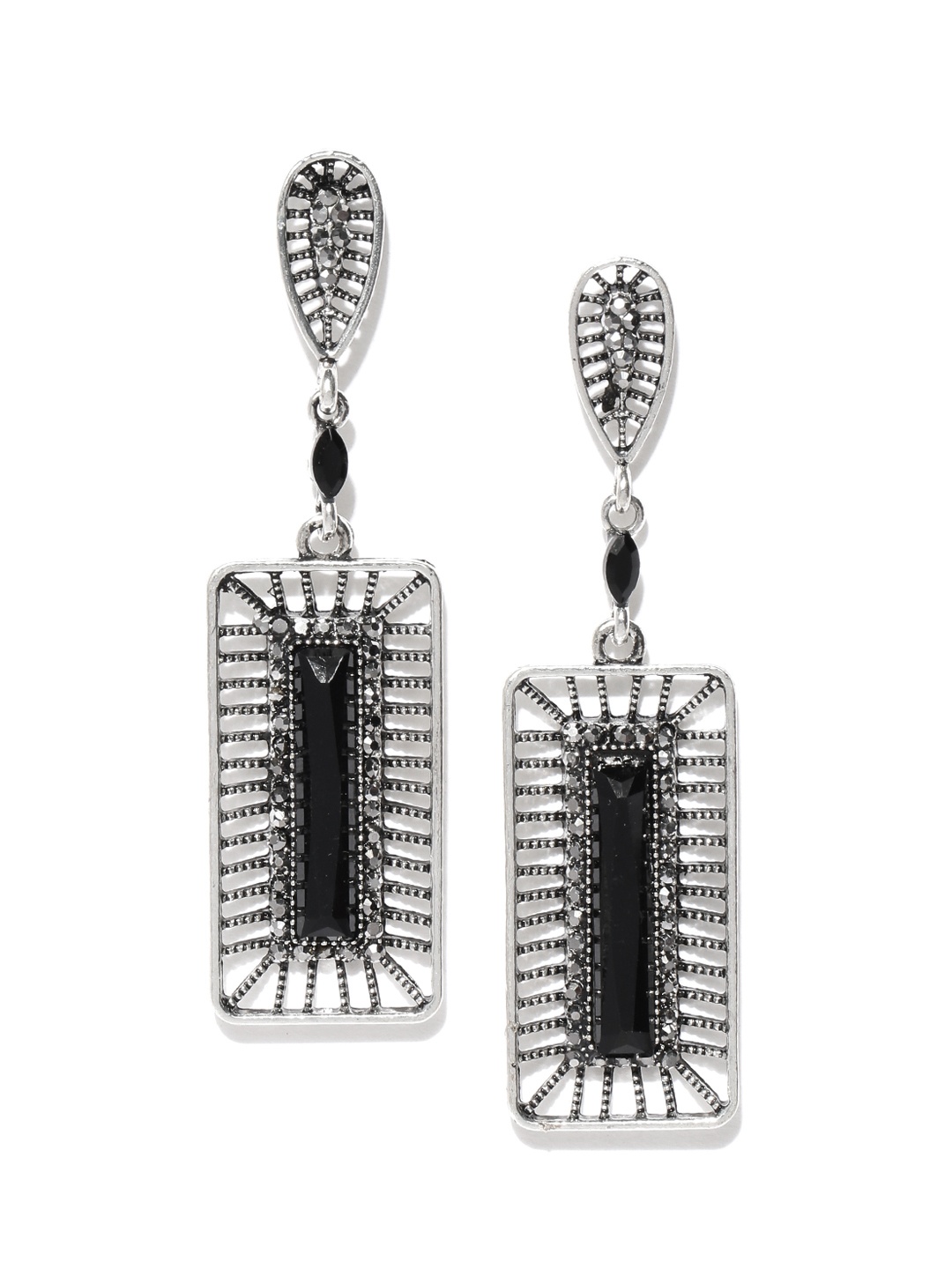 

Jewels Galaxy Black Oxidised Silver-Plated Handcrafted Geometric Drop Earrings