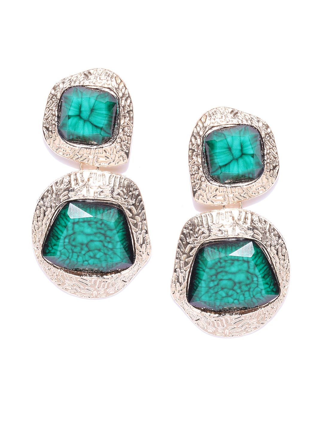 

Jewels Galaxy Green Gold-Plated Stone-Studded Handcrafted Contemporary Drop Earrings