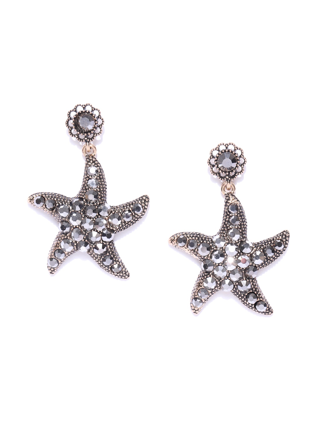 

Jewels Galaxy Copper-Plated Starfish-Shaped Stone-Studded Handcrafted Drop Earrings