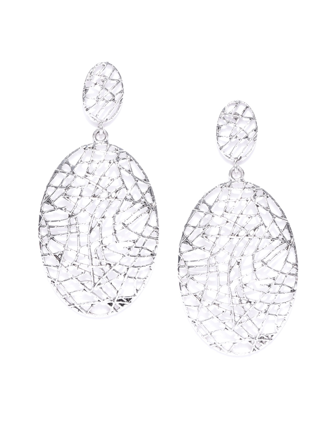 

Jewels Galaxy Silver-Plated Textured Handcrafted Oval Drop Earrings