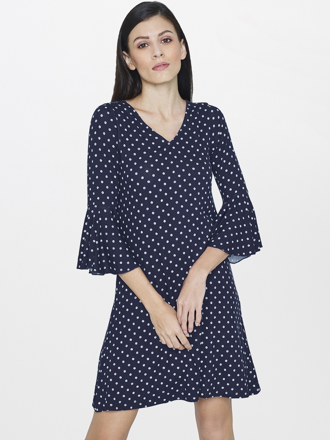 

AND Women Navy Blue Printed A-Line Dress