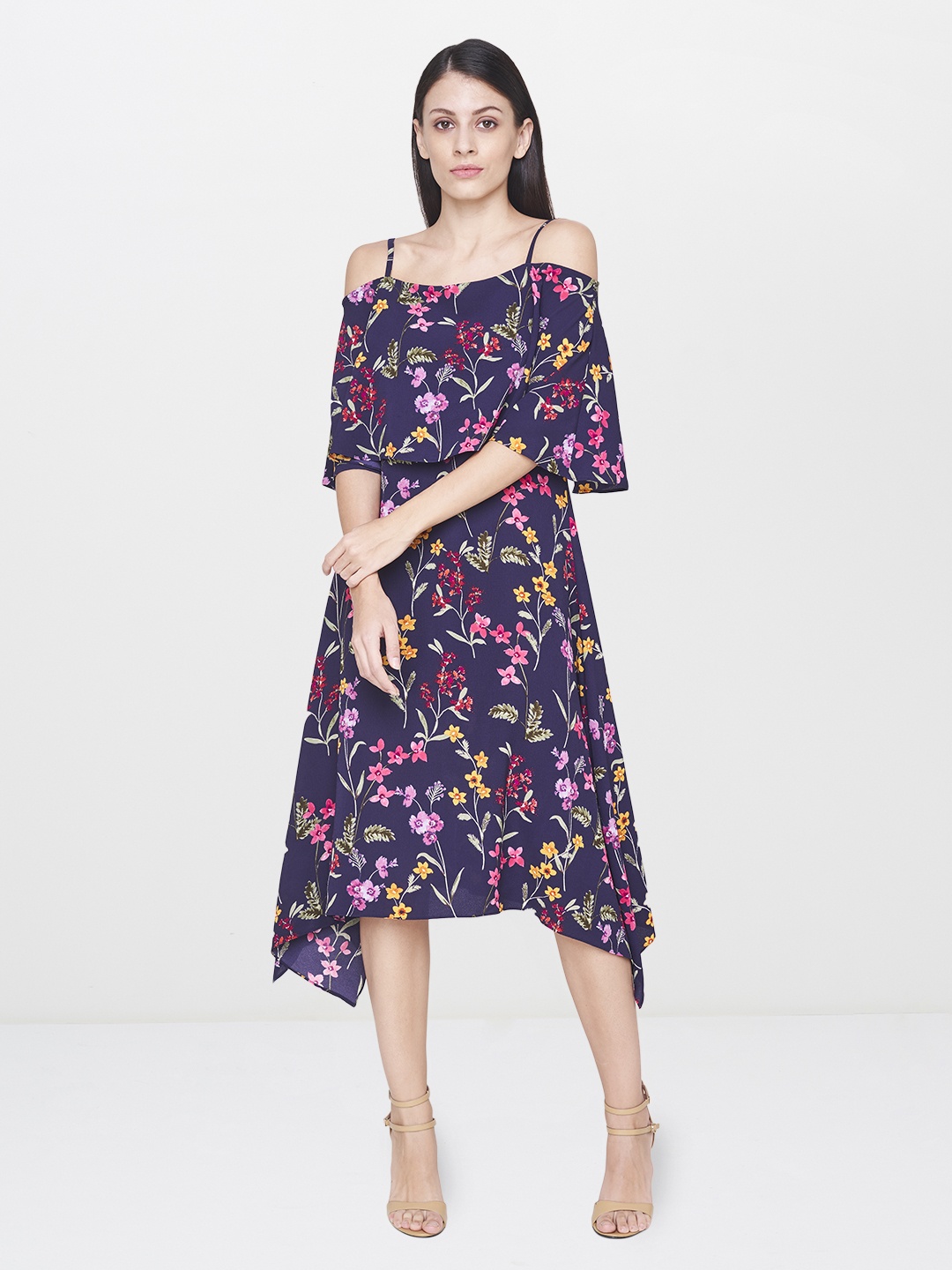 

AND Women Purple Printed A-Line Dress