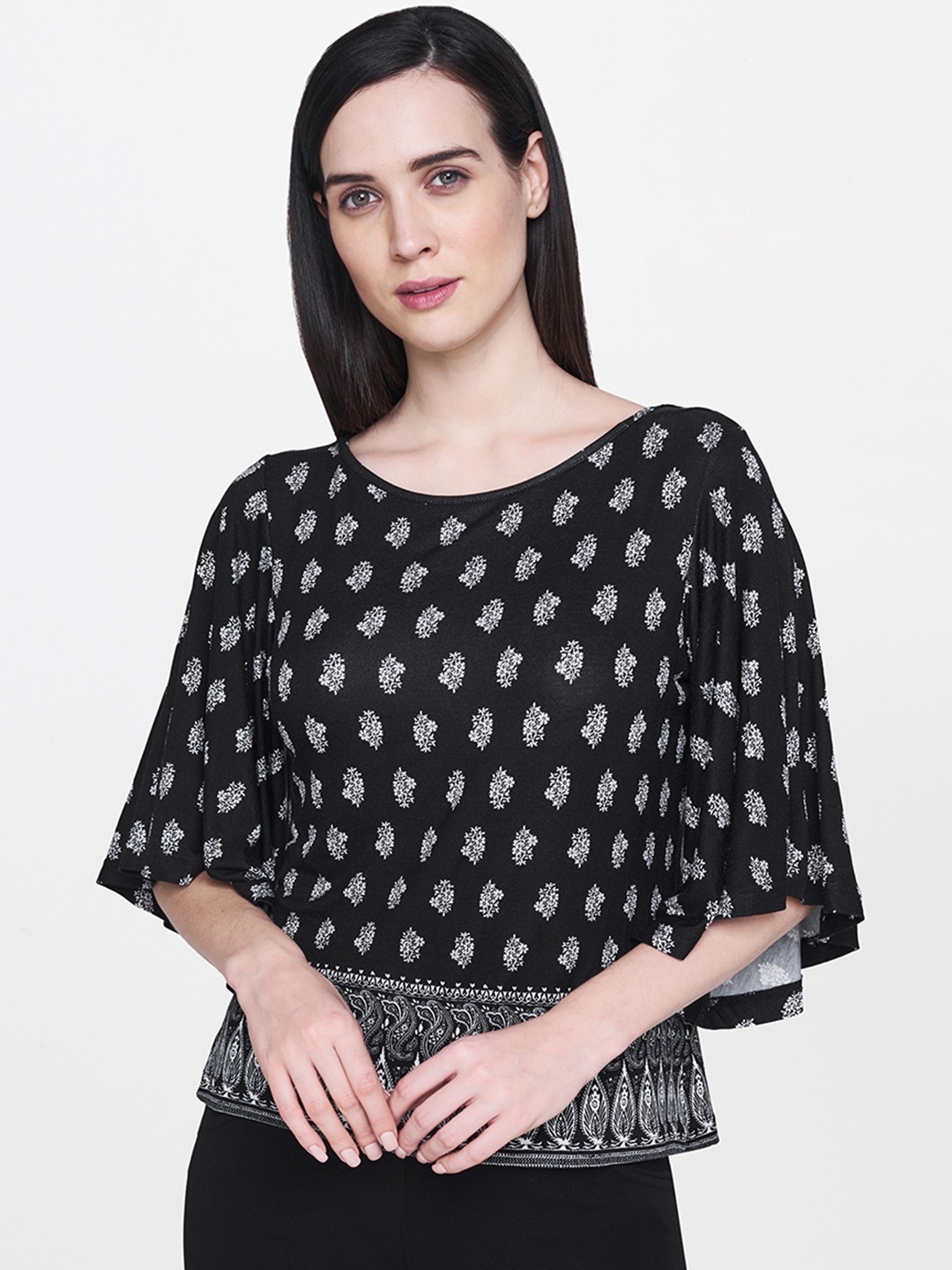 

AND Women Black Printed Top